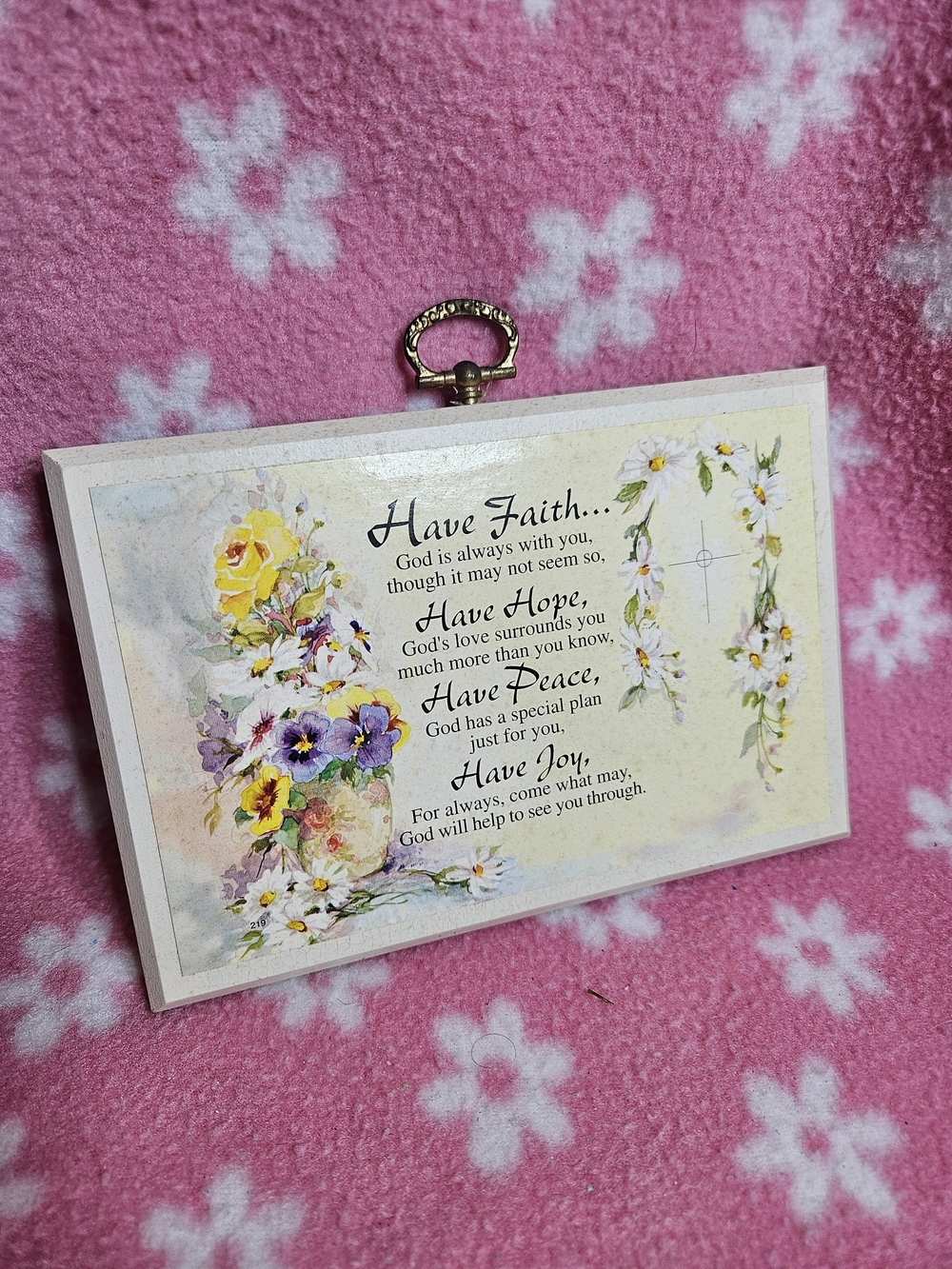 Vintage Inspirational Floral Wall Plaque - Pink